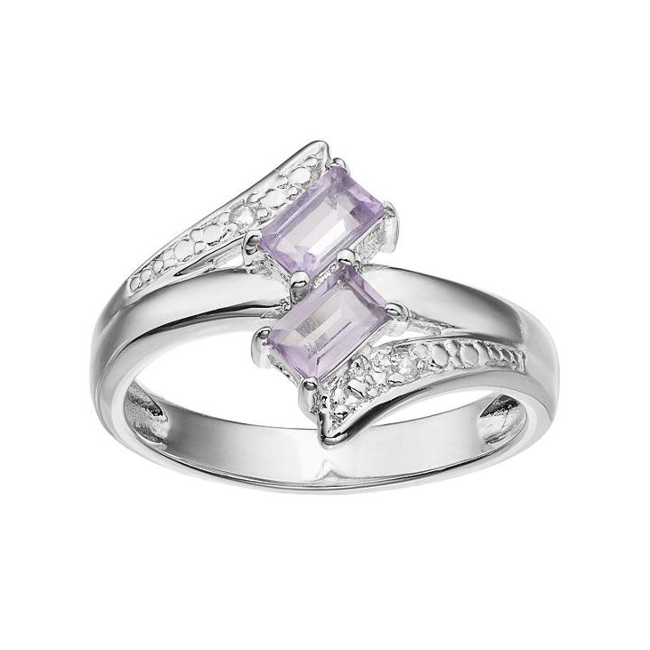 Sterling Silver Amethyst & White Topaz Two Stone Bypass Ring, Women's, Size: 9, Purple