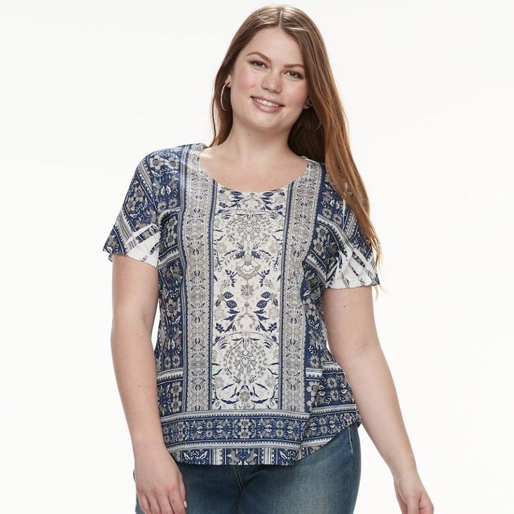 Plus Size World Unity Printed Top, Women's, Size: 1xl, Brown