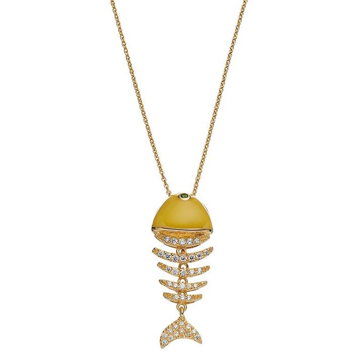 Sophie Miller 14k Gold Plated Cubic Zirconia & Simulated Emerald Fish Pendant, Women's, Size: 16, Yellow