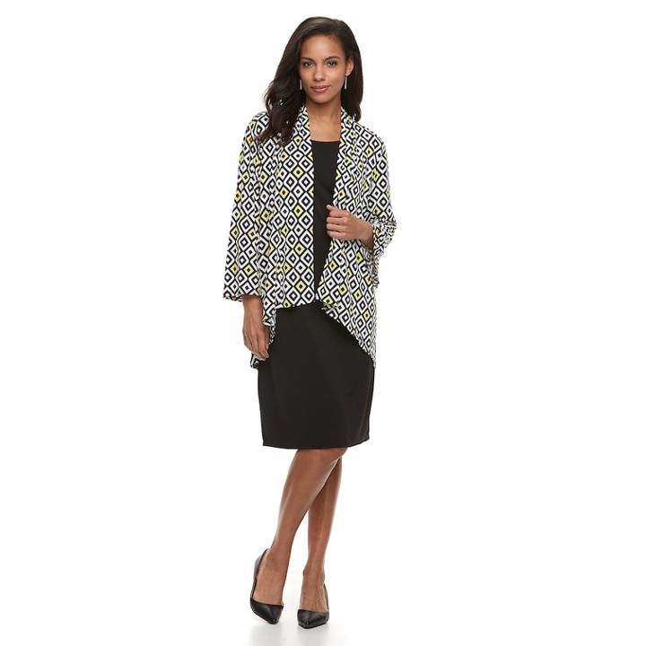 Women's Nina Leonard Printed Cardigan & Dress Set, Size: 10, Black