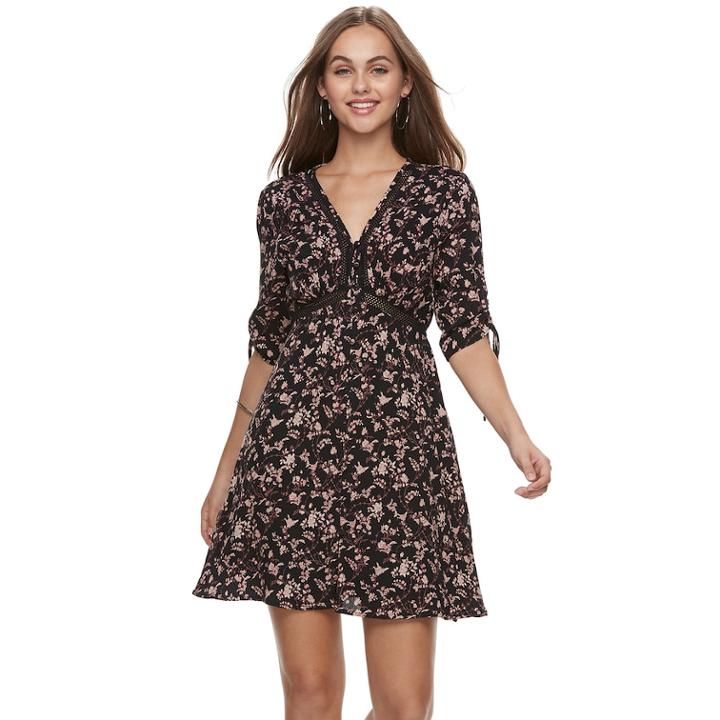Juniors' American Rag Ruched-sleeve Button Front Dress, Size: Medium, Black