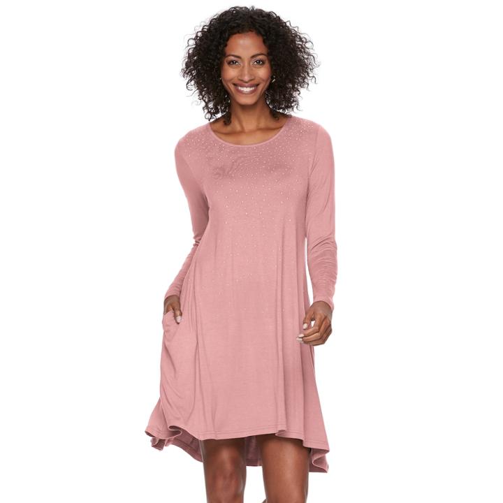 Women's Nina Leonard Embellished Swing Dress, Size: Medium, Dark Pink