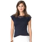 Petite Chaps Lace-yoke Boatneck Tee, Women's, Size: L Petite, Blue (navy)