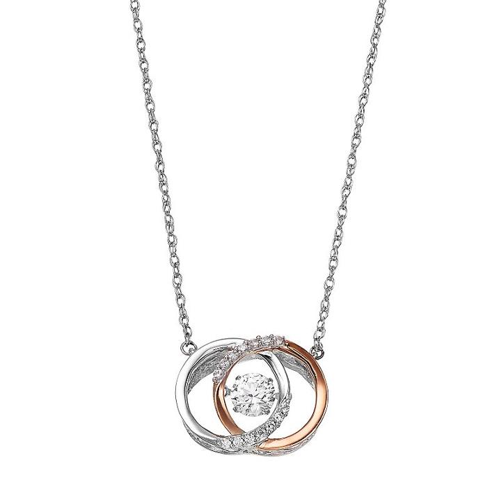 Two Tone Sterling Silver Lab-created White Sapphire Interlocking Circle Necklace, Women's, Size: 18