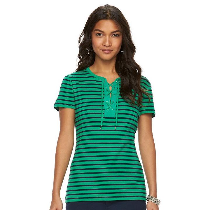 Women's Chaps Lace-up Tee, Size: Xs, Green