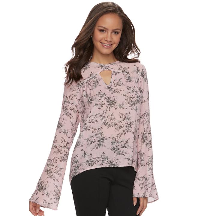 Juniors' Grayson Threads Keyhole Bell Sleeve Top, Teens, Size: Small, Lt Orange
