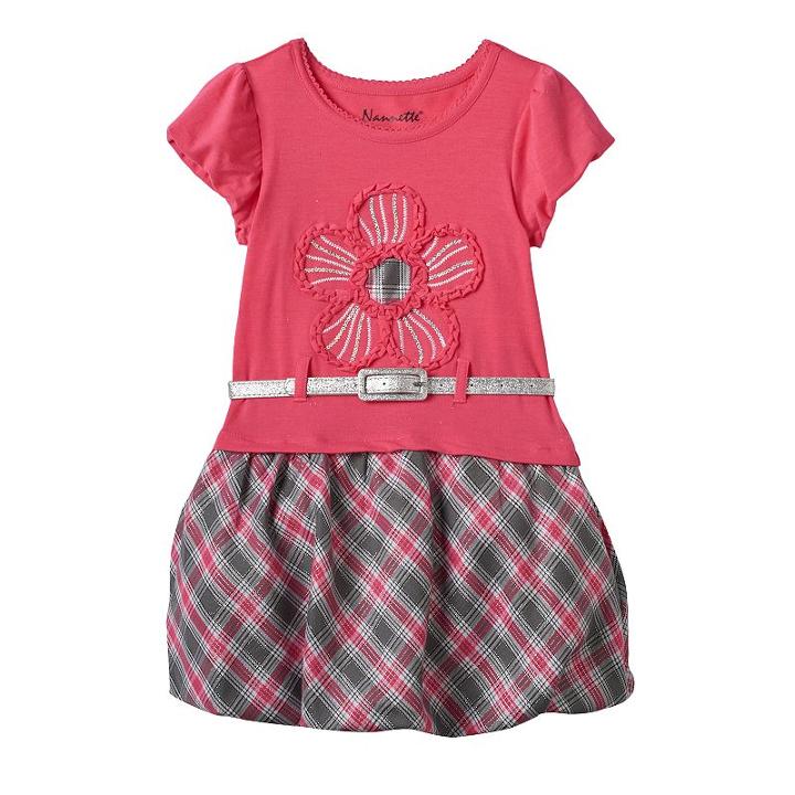 Girls 4-6x Nannette Plaid Flower Bubble Dress With Glitter Belt, Girl's, Size: 6x, Orange Oth