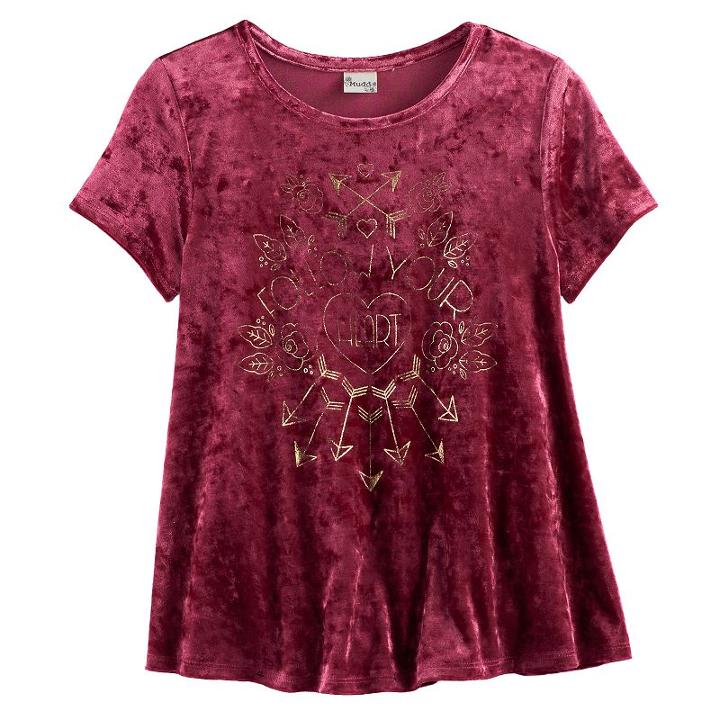 Girls 7-16 & Plus Size Mudd&reg; Foil Print Velvet Swing Tee, Size: 12, Red