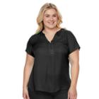 Apt. 9, Plus Size &reg; Half-zip Mixed-media Top, Women's, Size: 0x, Black
