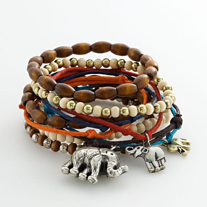 Mudd&reg; Two Tone Bead And Charm Stretch Bracelet Set, Women's, Multicolor