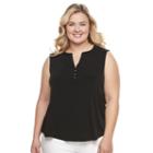 Plus Size Dana Buchman High-low Henley, Women's, Size: 2xl, Black