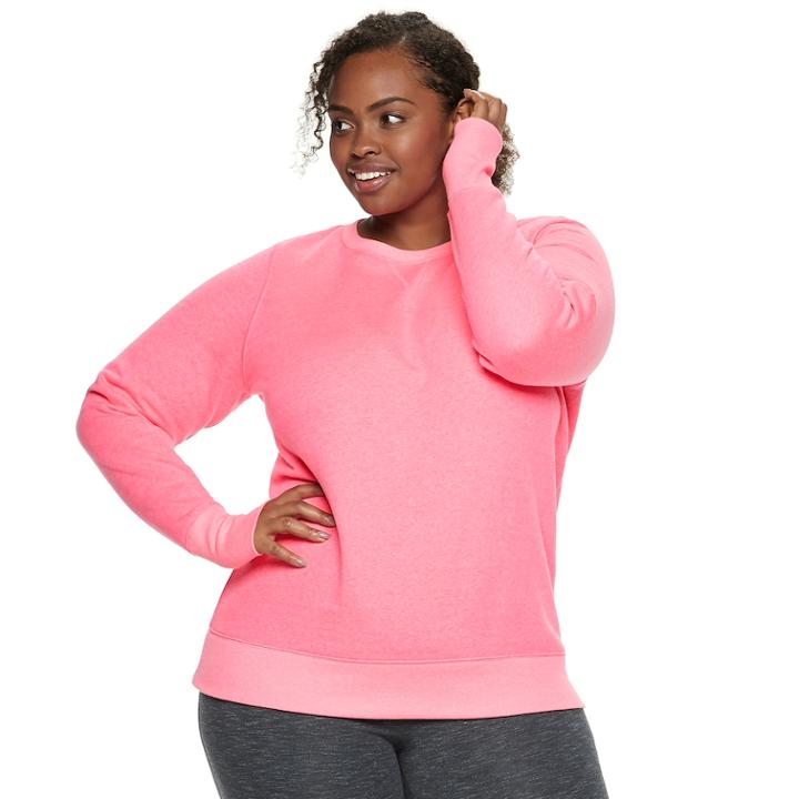 Plus Size Tek Gear® Crewneck Thumb Hole Sweatshirt, Women's, Size: 1x Tall, Med Pink