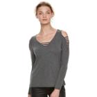 Women's Rock & Republic&reg; Gray Strappy Cold-shoulder Tee, Size: Xs, Dark Grey