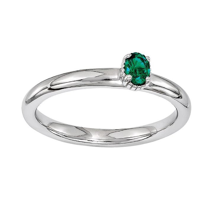 Stacks And Stones Sterling Silver Lab-created Emerald Stack Ring, Women's, Size: 7