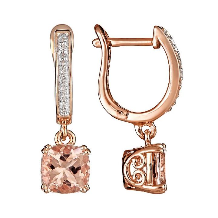 14k Rose Gold Over Sterling Silver 1/10-ct. T.w. Diamond And Morganite Drop Earrings, Women's, Pink