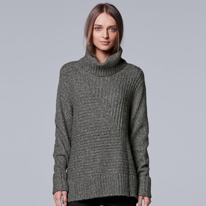 Women's Simply Vera Vera Wang Metallic Turtleneck Sweater, Size: Xs, Med Grey