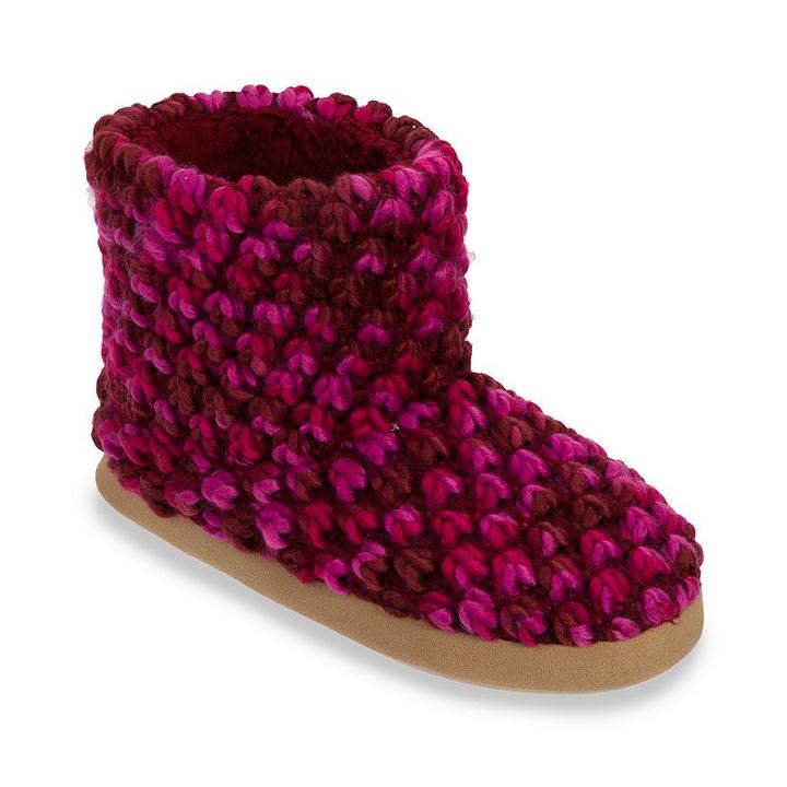 Dearfoams Women's Popcorn Knit Memory Foam Bootie Slippers, Size: Xl, Dark Red