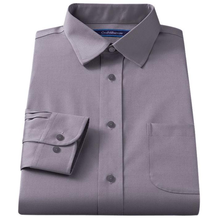 Men's Croft & Barrow&reg; Classic-fit Easy Care Solid Spread-collar Dress Shirt, Size: 17.5 36/37, Med Grey