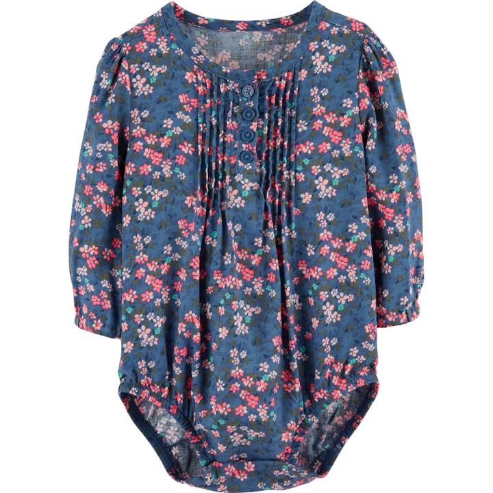 Baby Girl Oshkosh B'gosh&reg; Floral Pintuck Henley Bodysuit, Size: 18-24 Month, Navy Ditzy Floral
