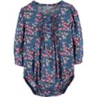 Baby Girl Oshkosh B'gosh&reg; Floral Pintuck Henley Bodysuit, Size: 18-24 Month, Navy Ditzy Floral
