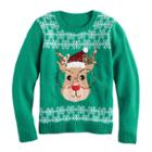 Girls 7-16 & Plus Size It's Our Time Embroidered Sequin Light-up Ugly Christmas Sweater, Size: Xl Plus, Green Oth