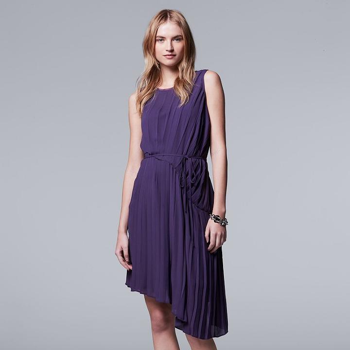Petite Simply Vera Vera Wang Pleated Asymmetrical Shift Dress, Women's, Size: S Petite, Purple