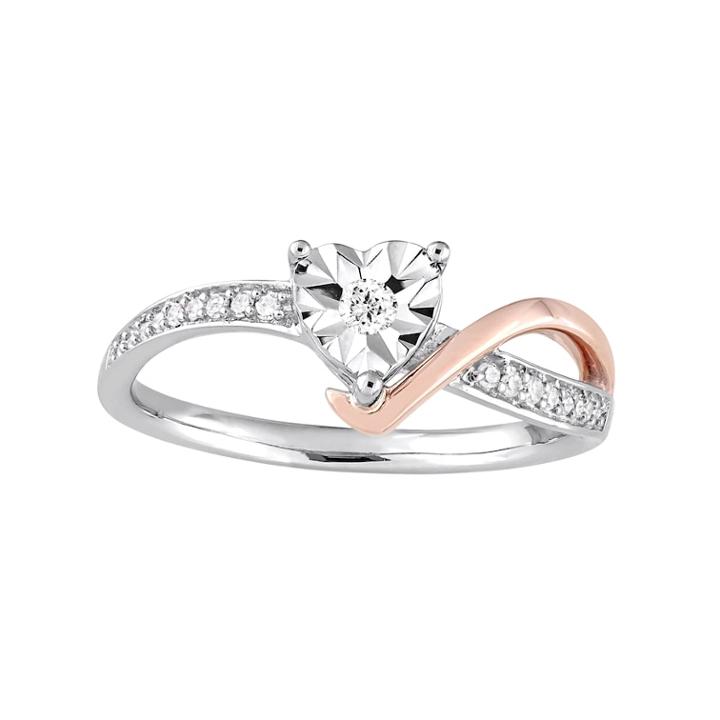 Two Tone 10k White Gold 1/10 Carat T.w. Diamond Heart Ring, Women's, Size: 5