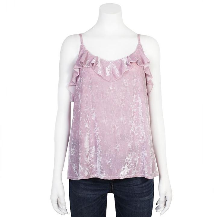 Juniors' Grayson Threads Velvet Ruffle Camisole, Girl's, Size: Xl, Lt Purple