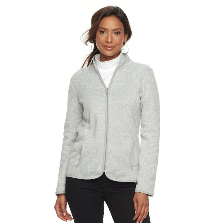 Women's Croft & Barrow&reg; Zippered Fleece Jacket, Size: Medium, Med Grey