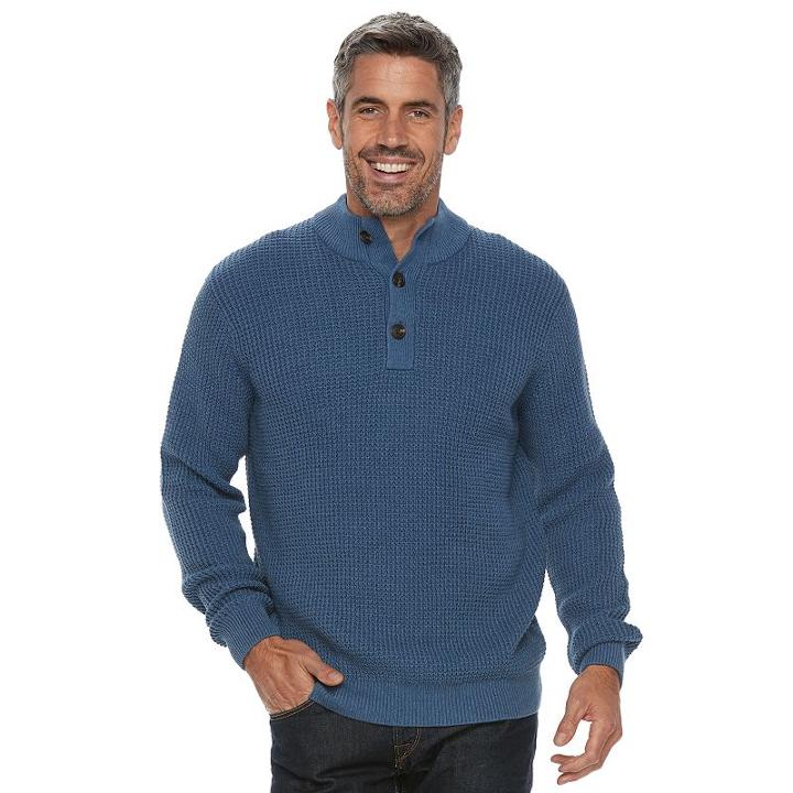Men's Croft & Barrow® Classic-fit Outdoor Waffle-weave Sweater, Size: Xl, Blue Other