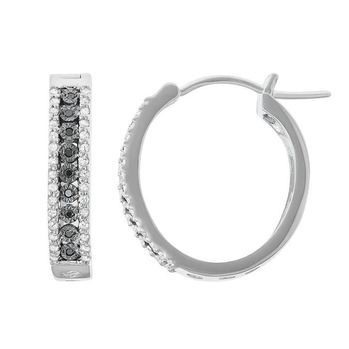 Sterling Silver 3/8 Carat T.w. Black Diamond Hoop Earrings, Women's