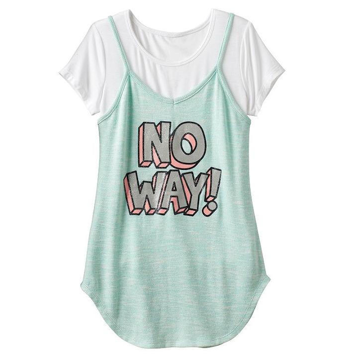 Girls 7-16 Miss Chievous 2-in-1 Hatchi Mock-layered Tee & Tank Top, Girl's, Size: Medium, Brt Green