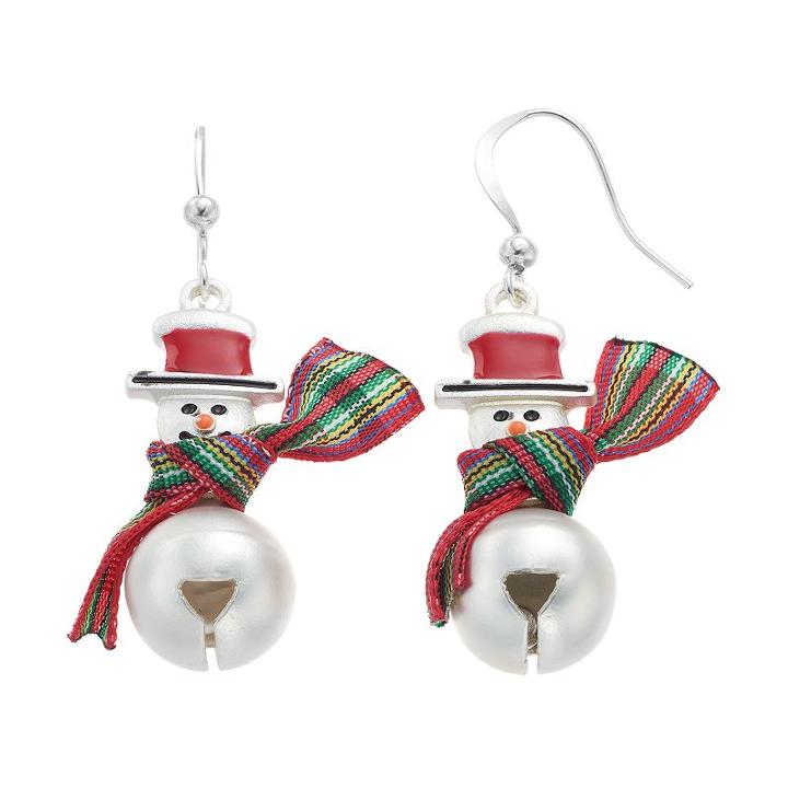 Snowman Jingle Bell Drop Earrings, Women's, Multicolor
