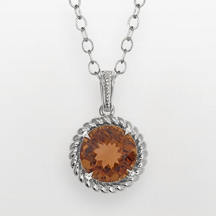 Sterling Silver Whiskey Quartz Twist Frame Pendant, Women's, Size: 18, Brown