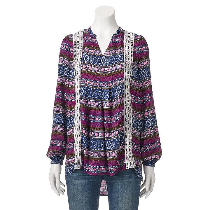 Women's Angels Print Peasant Top, Size: Medium, Dark Pink