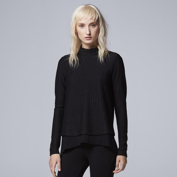 Women's Simply Vera Vera Wang Mock-layer Mockneck Sweater, Size: Medium, Black