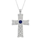 Lab-created Blue & White Sapphire Sterling Silver Milgrain Cross Pendant Necklace, Women's, Size: 18