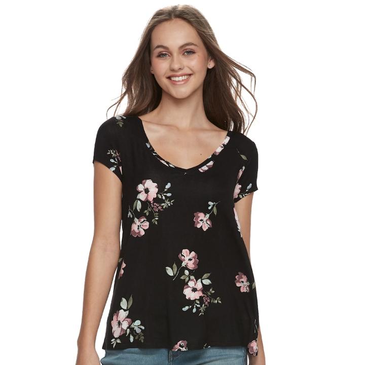 Juniors' So&reg; Printed Cross-back Tee, Teens, Size: Xxs, Black