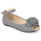 Journee Fleur Girls' Ankle Strap Flats, Size: 9 T, Grey