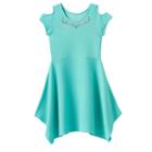 So, Girls Plus Size &reg; Cold Shoulder Embellished Textured Handkerchief Hem Dress, Girl's, Size: 14 1/2, Turquoise/blue (turq/aqua)