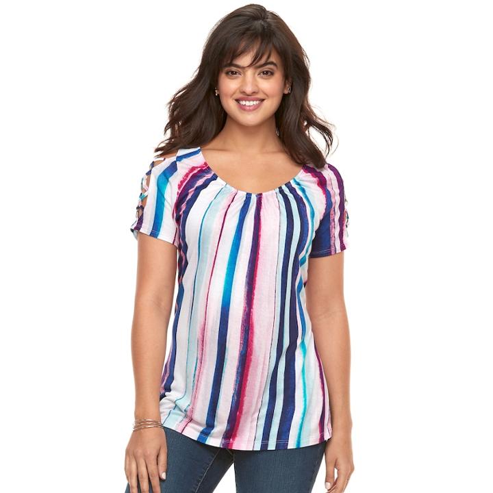 Women's Jennifer Lopez Strappy Cold-shoulder Tee, Size: Medium, Pink