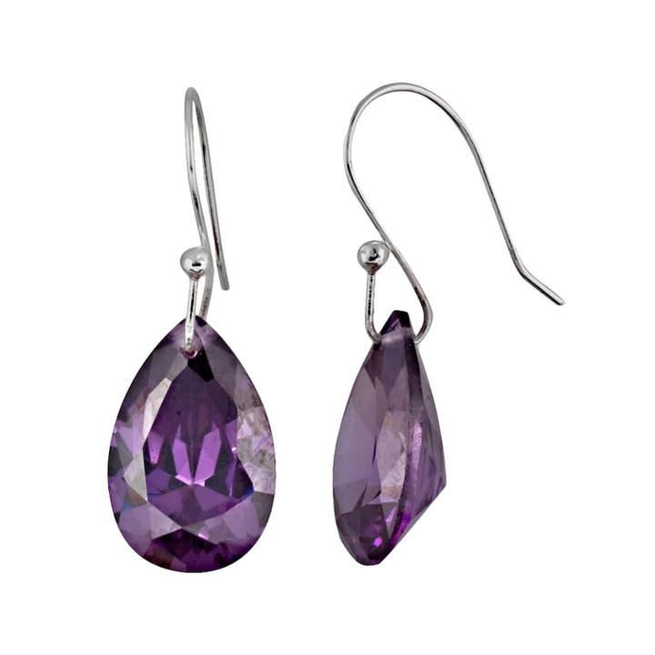 Sterling Silver Cubic Zirconia Drop Earrings, Women's, Purple