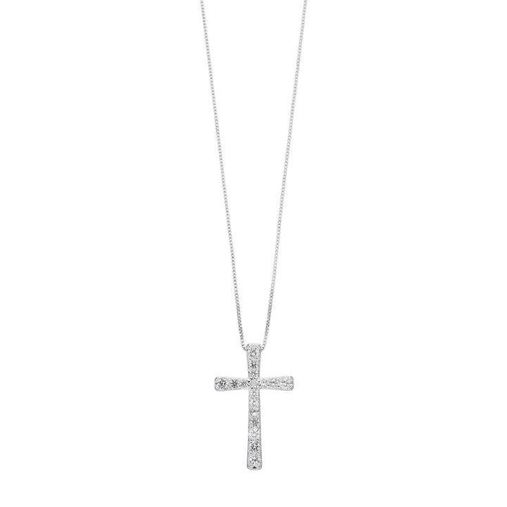 Sterling Silver Lab-created White Sapphire & Diamond Accent Cross Pendant, Women's, Size: 18