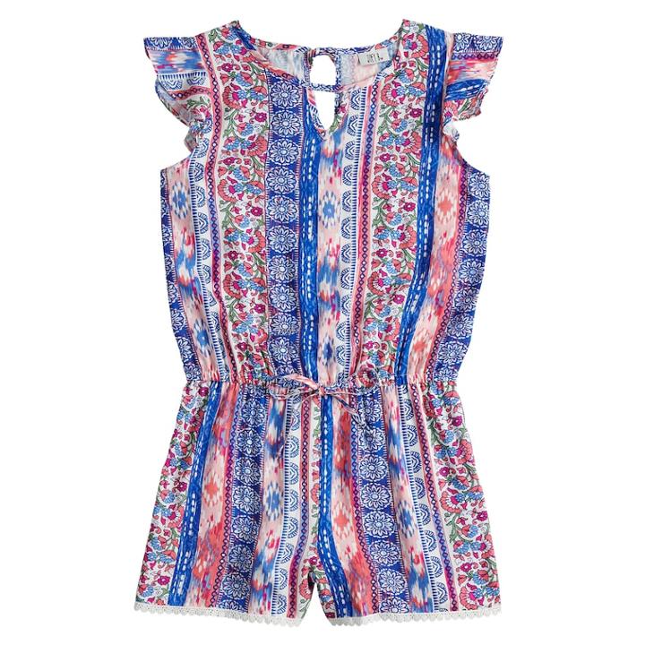 Girls 7-16 Joey B Flutter-sleeve Keyhole Romper, Size: Small, Blue