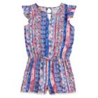 Girls 7-16 Joey B Flutter-sleeve Keyhole Romper, Size: Small, Blue