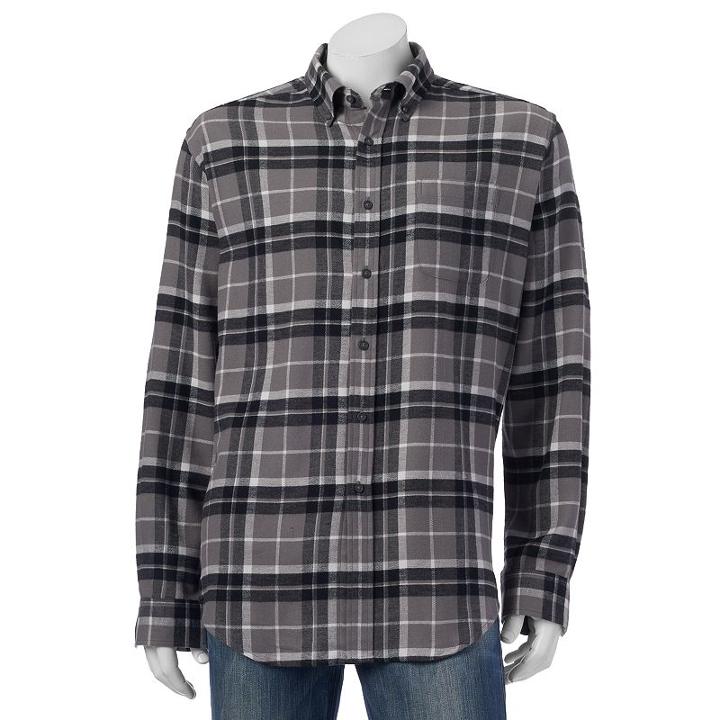 Men's Croft & Barrow&reg; Classic-fit Plaid Flannel Button-down Shirt, Size: Large, Dark Grey