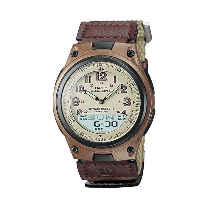 Casio Men's Illuminator World Time Analog & Digital Databank Chronograph Watch - Aw80v-5bv, Brown, Durable