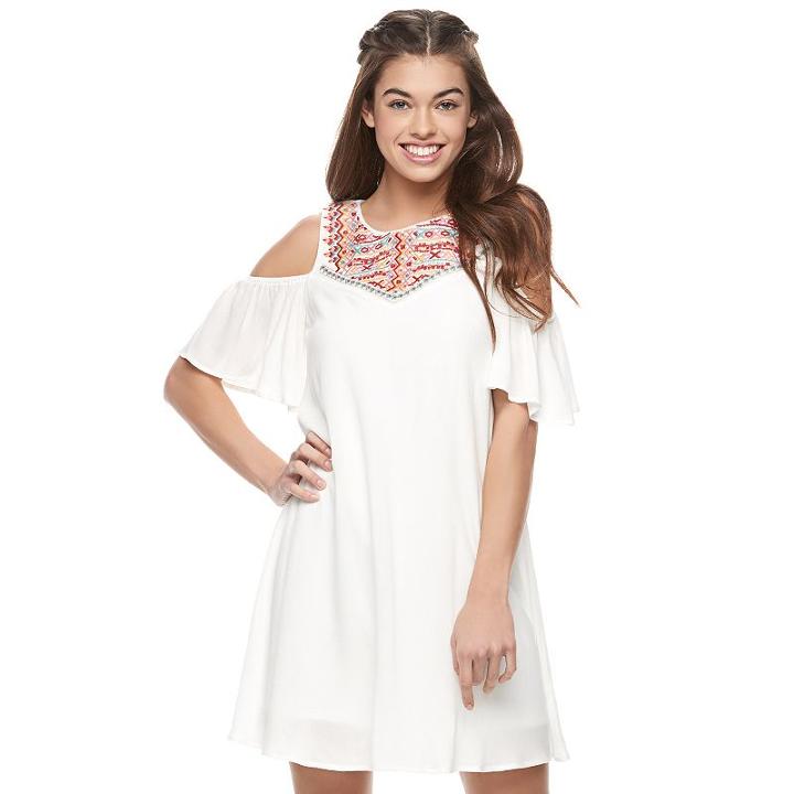 Juniors' Lily Rose Cold Shoulder Embroidered Shift Dress, Girl's, Size: Small, Natural