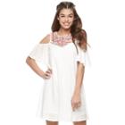 Juniors' Lily Rose Cold Shoulder Embroidered Shift Dress, Girl's, Size: Small, Natural