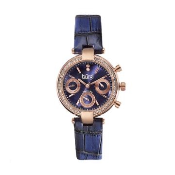 Burgi Women's Leather Watch, Blue